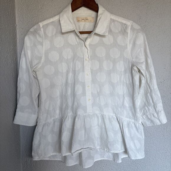 Anthropologie Isabella Sinclair Women Blue 3/4 Sleeve Button-Down Shirt XS - Picture 1 of 9